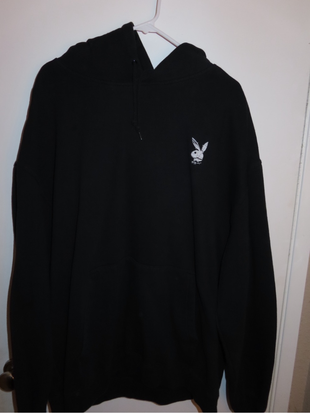 PLAYBOY Black Pullover Hoodie with Small White Logo
